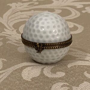 Limoges White Golfball  Trinket Box with Gold Trim